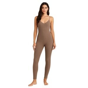 ANWND Womens Ribbed Jumpsuit Size S/M Brown Sleeveless Stretch One Piece Loungew